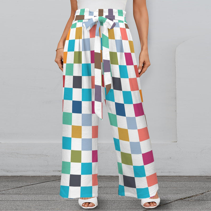 purple eclectic stripe print 2A Strappy Elastic Waist Wide Leg Pants with Pockets