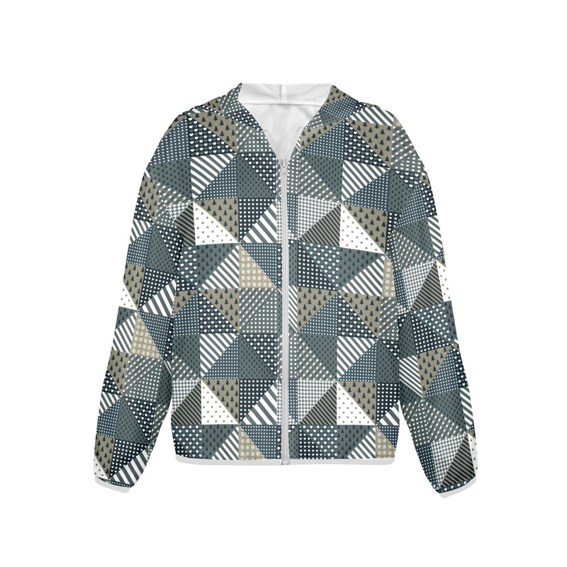 xmas split tone patchwork print Women's Lightweight Sun Protection Hoodie (Model H62)