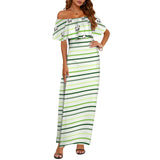 green panda print 3C Women's Off Shoulder Ruffle Boat Neck Dress (Model D71)