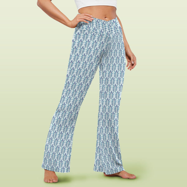 compound leaf print 2A High Waist Crossover Tummy Control Flare Leggings