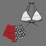 rose black and white print 2A Women's Flannel Bikini Top & Shorts Pajamas