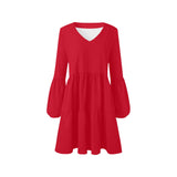 xmas red print V-Neck Loose Fit Dress (Model D62)