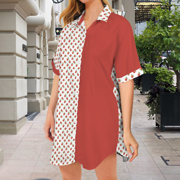 apple solid print Short Sleeve Button Front Shirt Dress