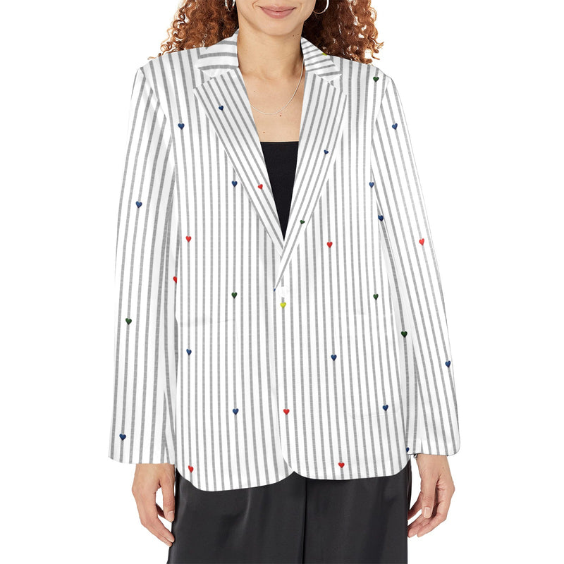 heart accent stripe accent print Women's All Over Print Blazer (Model H64)