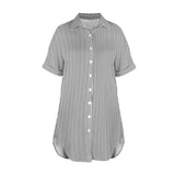striped bw print 2 Short Sleeve Button Front Shirt Dress