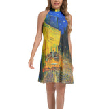 Tie Back Halter Neck Flared Dress