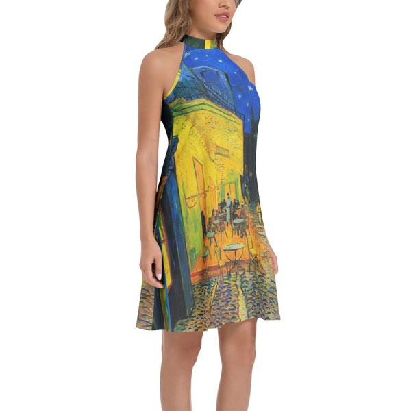 Tie Back Halter Neck Flared Dress