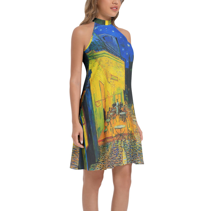 Tie Back Halter Neck Flared Dress