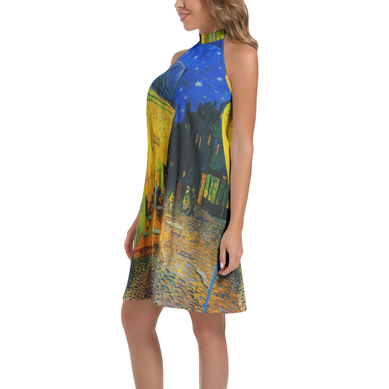 Tie Back Halter Neck Flared Dress