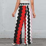 sawtooth print 5C Strappy Elastic Waist Wide Leg Pants with Pockets