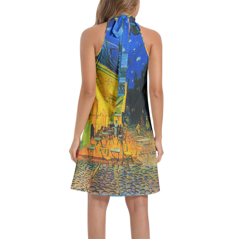 Tie Back Halter Neck Flared Dress