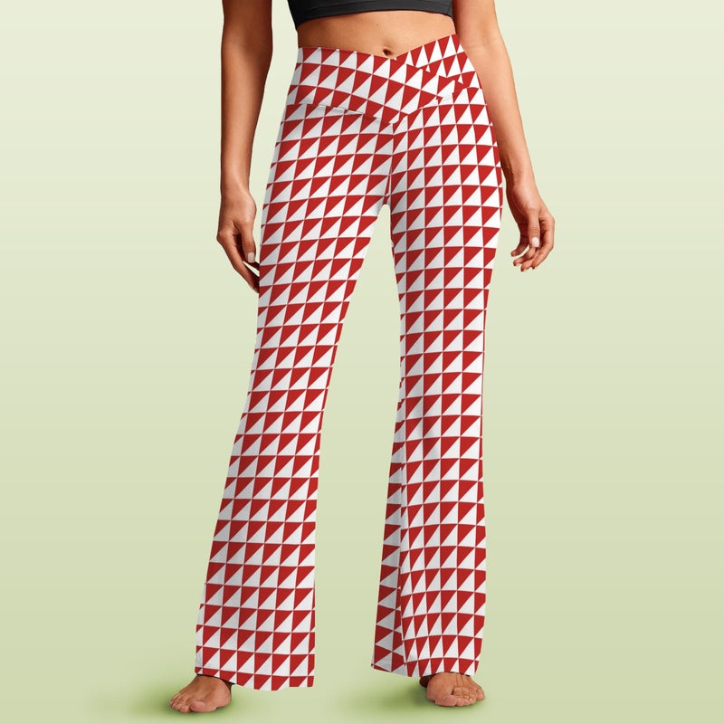 red triangle print 7B High Waist Crossover Tummy Control Flare Leggings