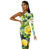 One-Shoulder Slit Maxi Dress Half sleeve split dress