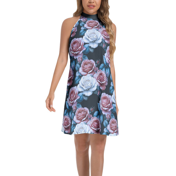 Tie Back Halter Neck Flared Dress