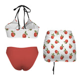apple solid print Drawstring Halterneck Three-Piece Swimsuit Skirt