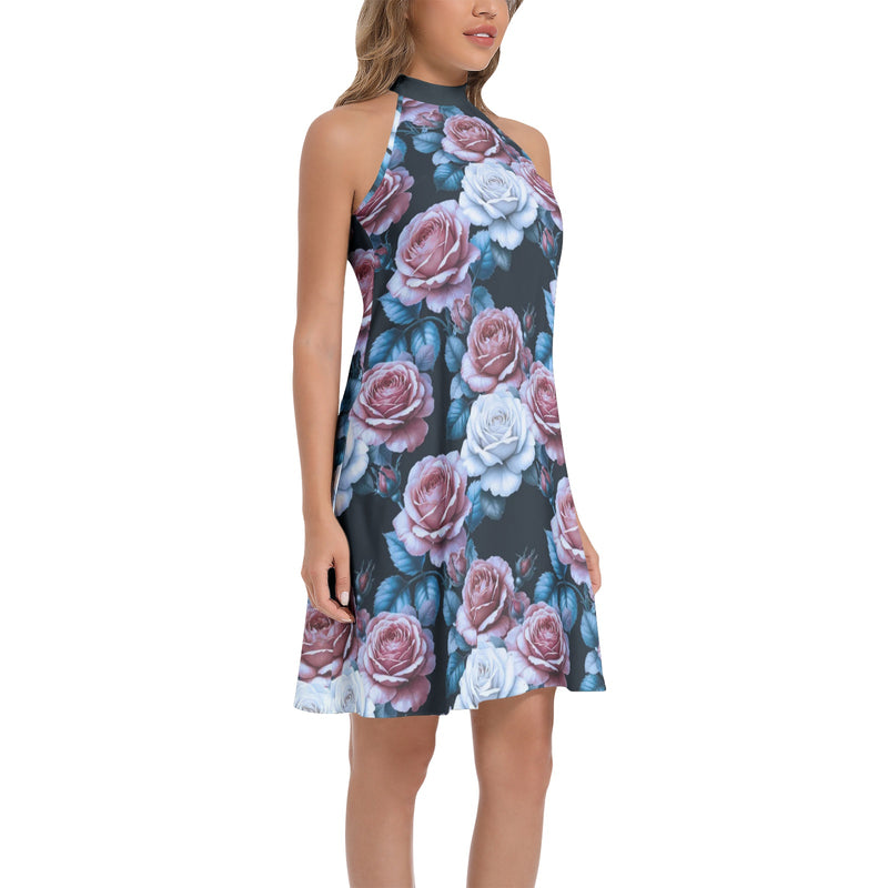 Tie Back Halter Neck Flared Dress