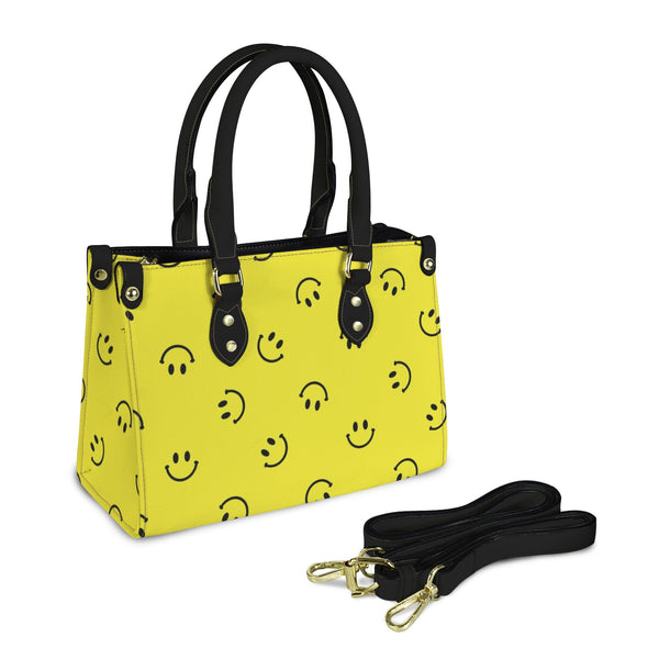 smiley face print 2A PU Leather Handbag-Small (Model 1747)