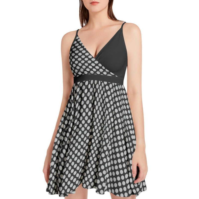 Eclectic Polka Dots Spaghetti Strap Sleeveless Flared Dress