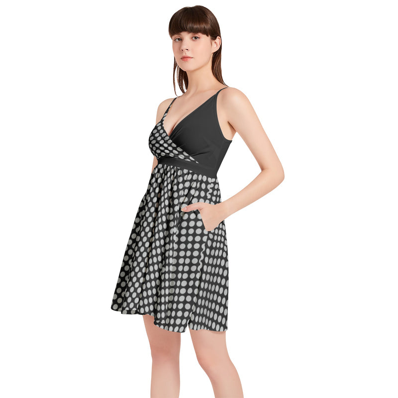 Eclectic Polka Dots Spaghetti Strap Sleeveless Flared Dress