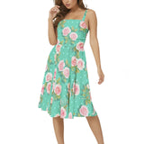 Sleeveless Square Neck Flare Hem Midi Dress