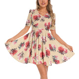 Short Sleeve Ruched Bust Flared Hem Dress