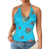 monarch milkweed medley print 4A Women's V-Neck Halter Top (Model T83)