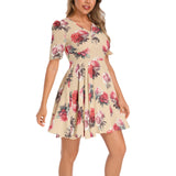 Short Sleeve Ruched Bust Flared Hem Dress