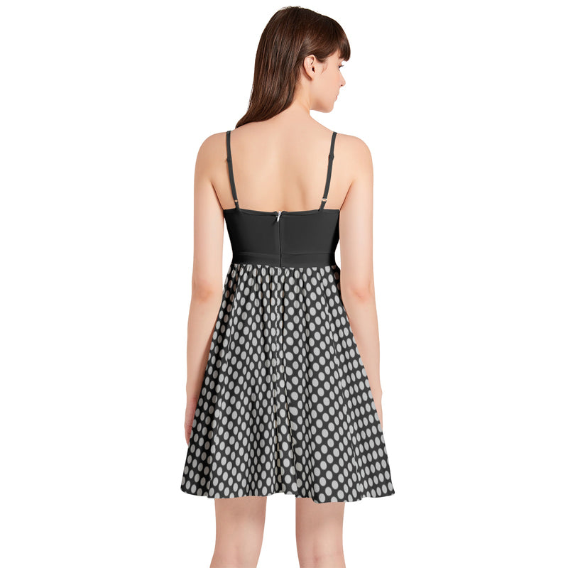 Eclectic Polka Dots Spaghetti Strap Sleeveless Flared Dress