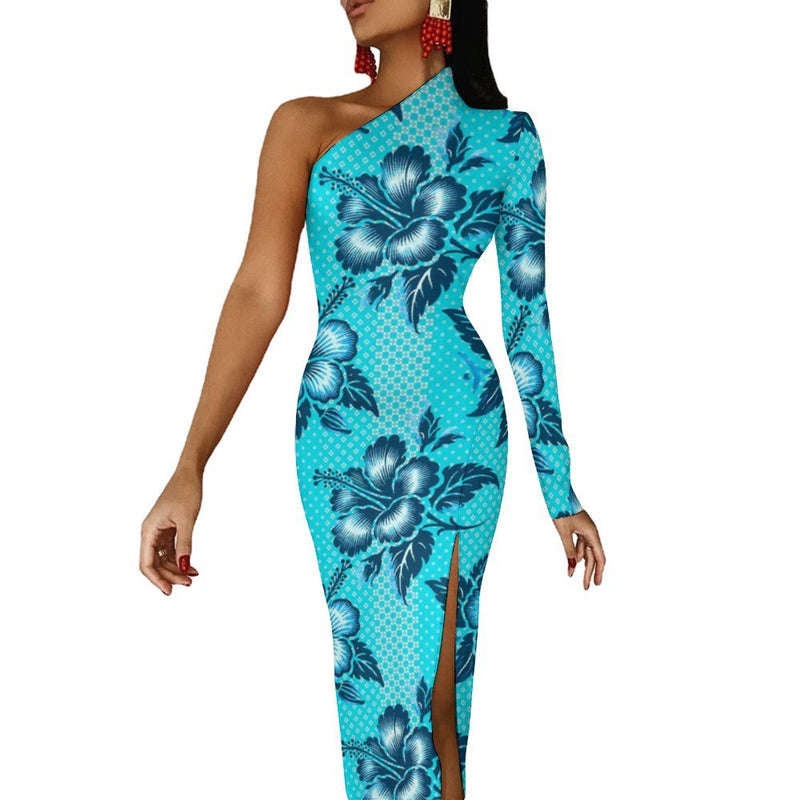 One-Shoulder Slit Maxi Dress Half sleeve split dress