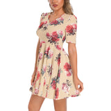 Short Sleeve Ruched Bust Flared Hem Dress