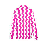 fuchsia wavy print Women's Long Sleeve Polo Shirt (Model T73)