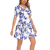 Short Sleeve Ruched Bust Flared Hem Dress