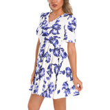 Short Sleeve Ruched Bust Flared Hem Dress