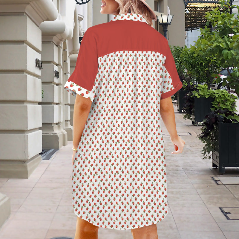 apple solid print Short Sleeve Button Front Shirt Dress
