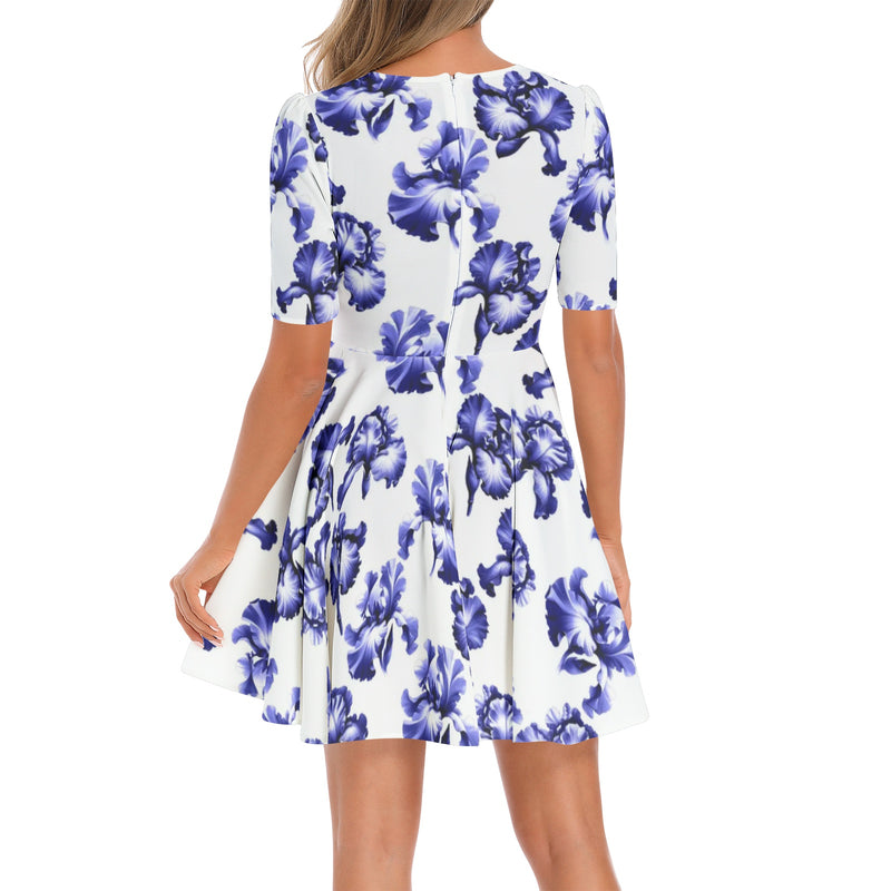 Short Sleeve Ruched Bust Flared Hem Dress