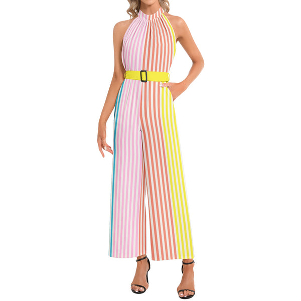 Halter Neck Buckle Belted Jumpsuit