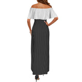 wb asym striped print Women's Off Shoulder Ruffle Boat Neck Dress (Model D71)