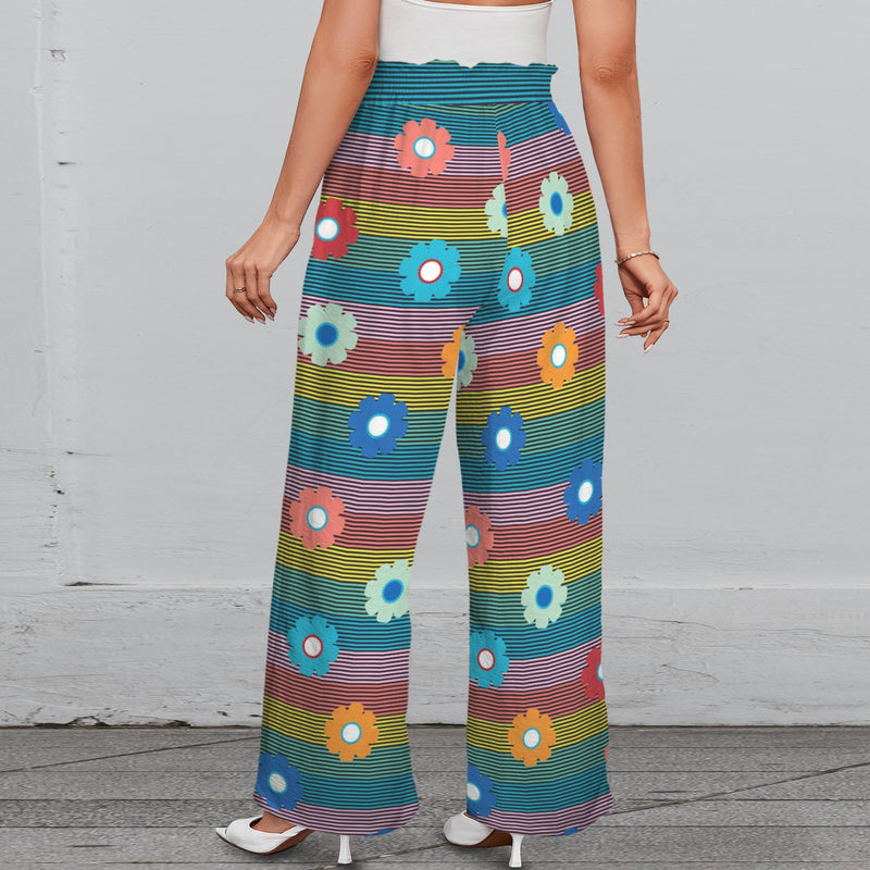 striped print 2B Strappy Elastic Waist Wide Leg Pants with Pockets