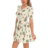 Short Sleeve Ruched Bust Flared Hem Dress