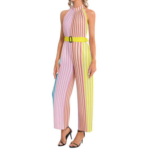 Halter Neck Buckle Belted Jumpsuit