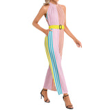 Halter Neck Buckle Belted Jumpsuit