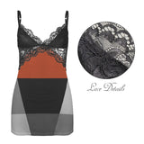 odd trans print Lace Low Cut Backless Cami Dress (D72)