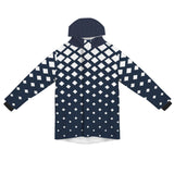 dk blue print 10K Men's Mid-Length Hooded Coat (Model H69)