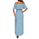 swimsuit striped print 2 Women's Off Shoulder Ruffle Boat Neck Dress (Model D71)
