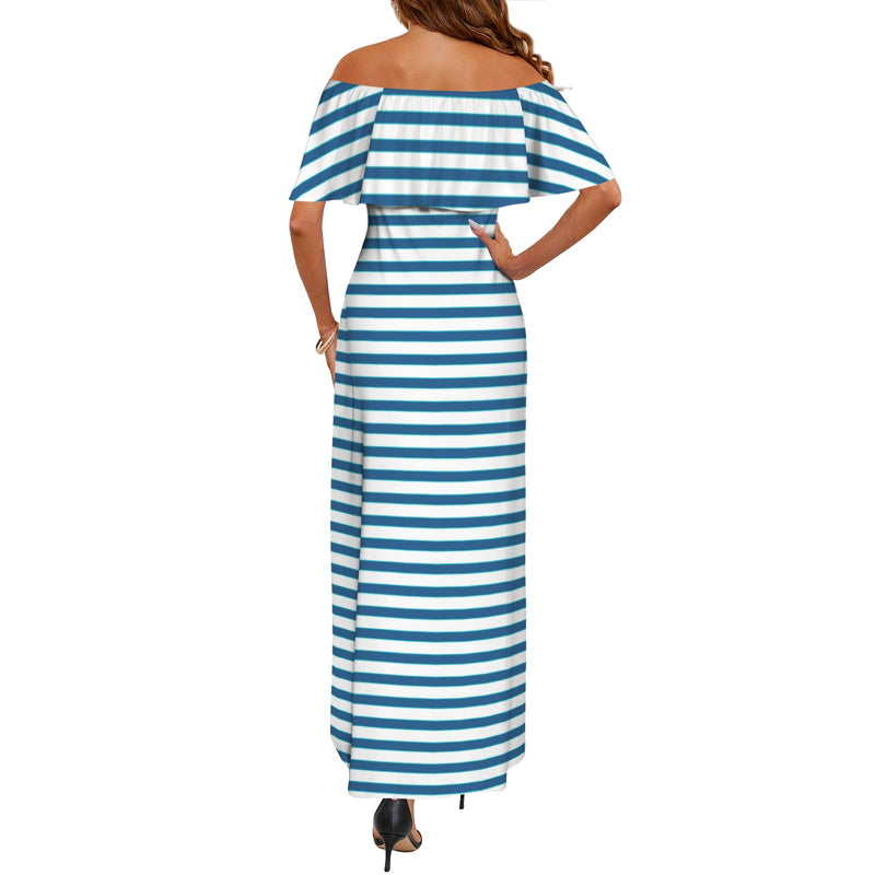 swimsuit striped print 2 Women's Off Shoulder Ruffle Boat Neck Dress (Model D71)