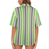 pink and green striped print Women's All Over Print Hawaiian Shirt (T58-2)