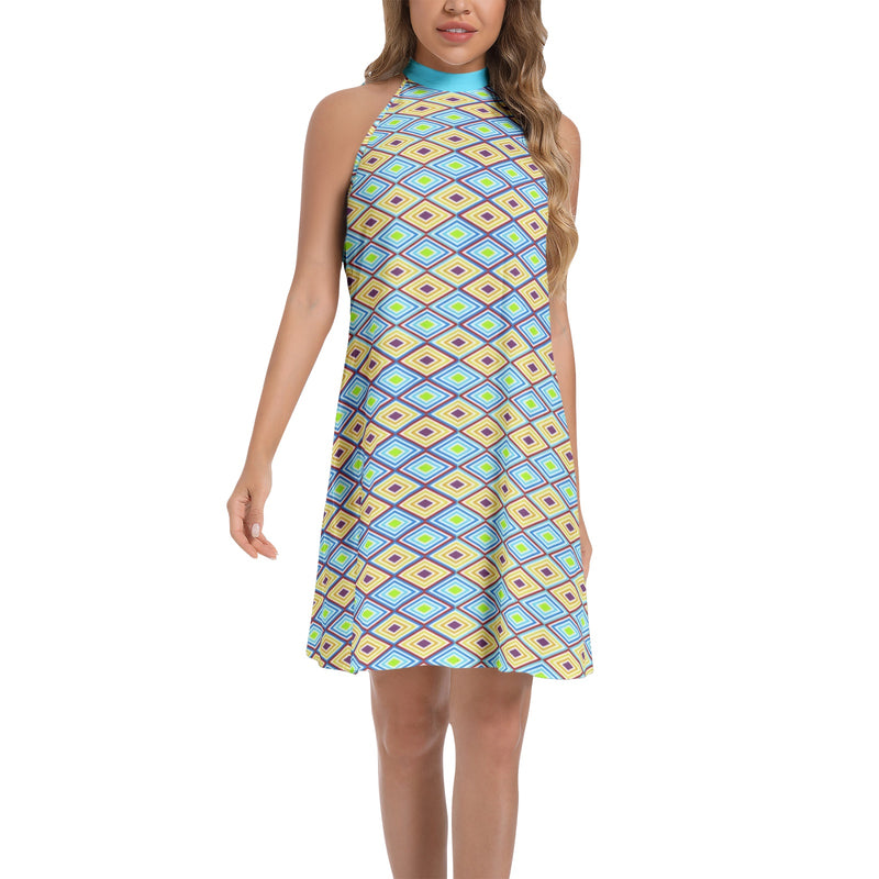 Tie Back Halter Neck Flared Dress