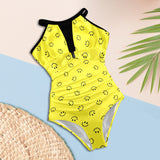 black solid print skirt Women's High Neck Plunge Mesh Ruched Swimsuit (S43)