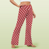 coral orange polka dots High Waist Crossover Tummy Control Flare Leggings