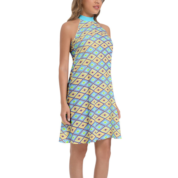 Tie Back Halter Neck Flared Dress